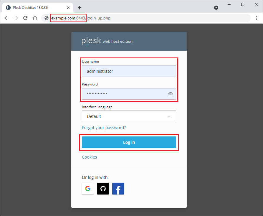 plesk panel web address