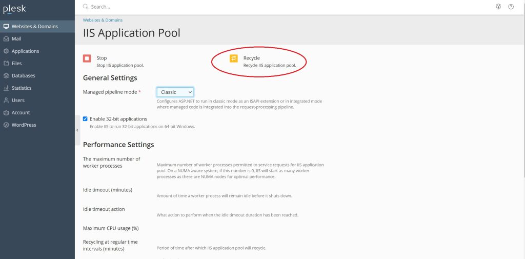 recyle of application pool