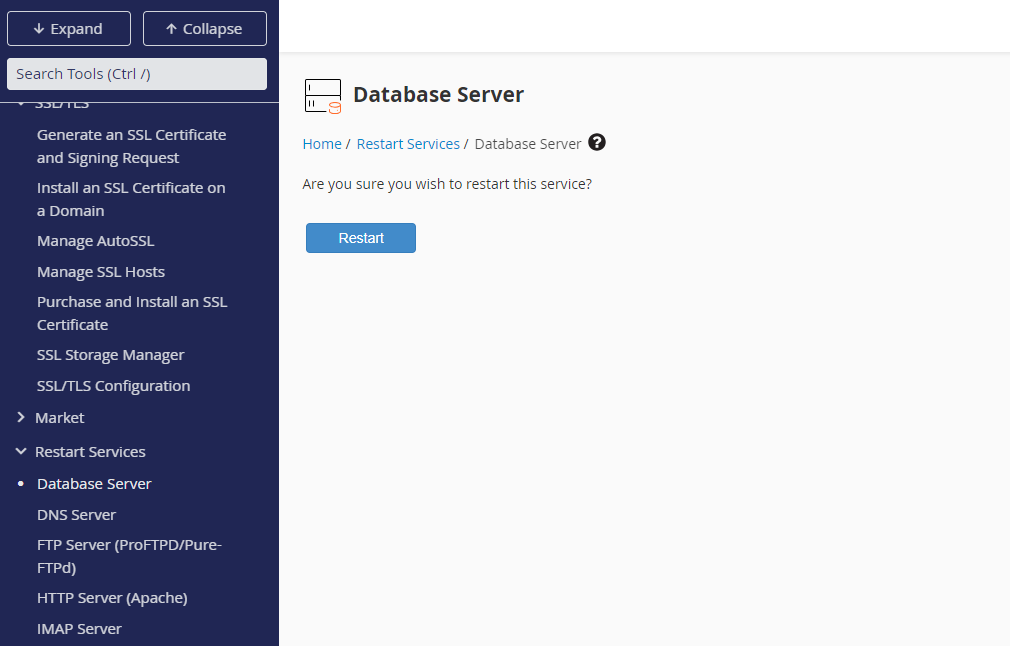 Restart the service in cpanel