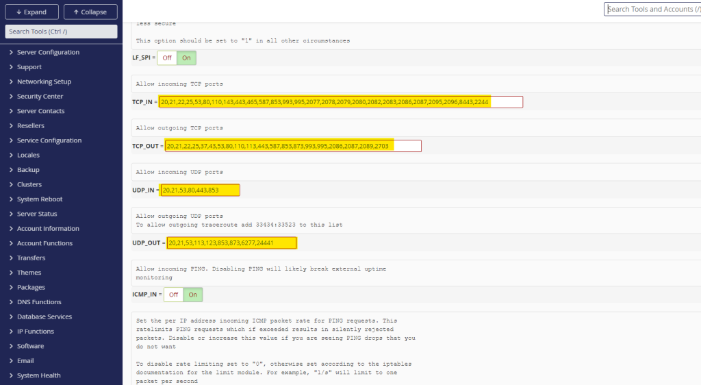 allow port in csf