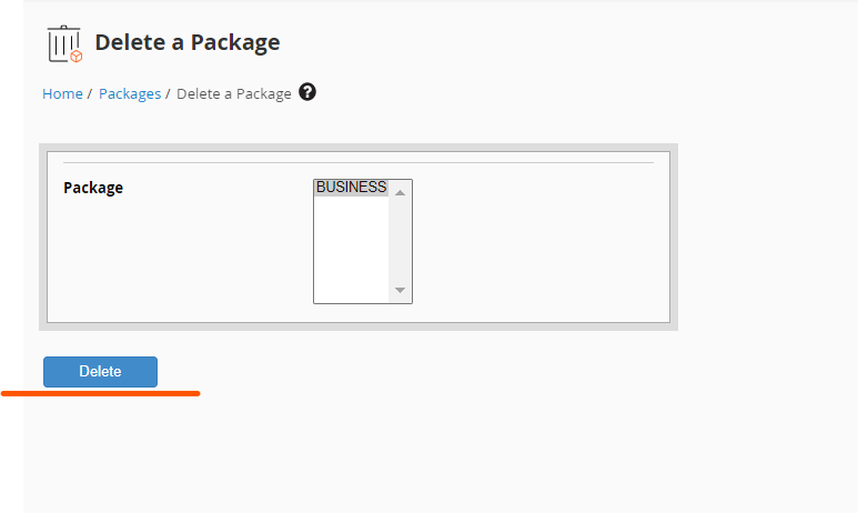 delete a packages in cpanel