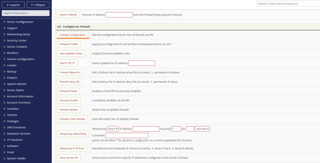 firewall configuration in CSF