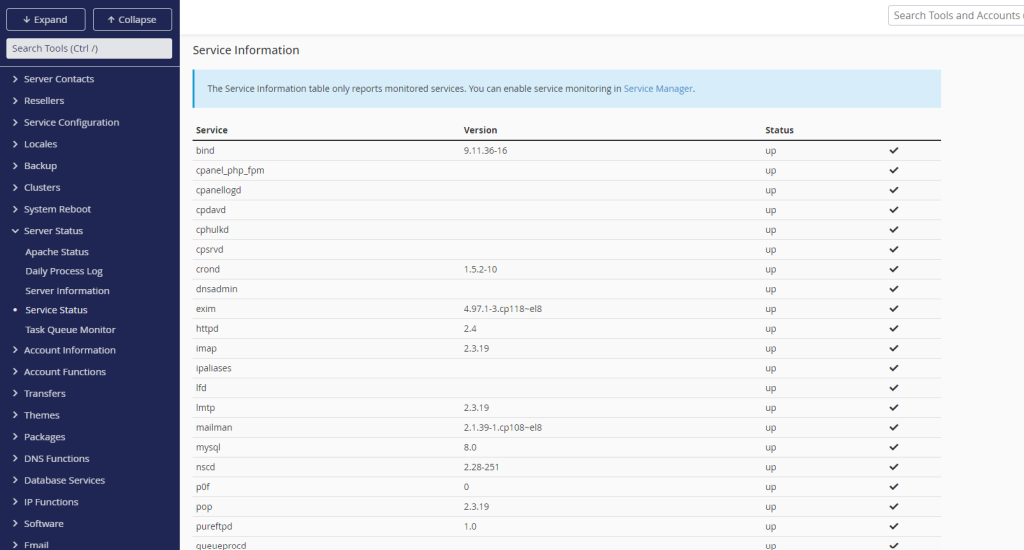 services in cpanel
