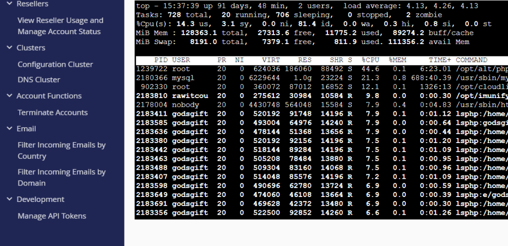 top c active processes