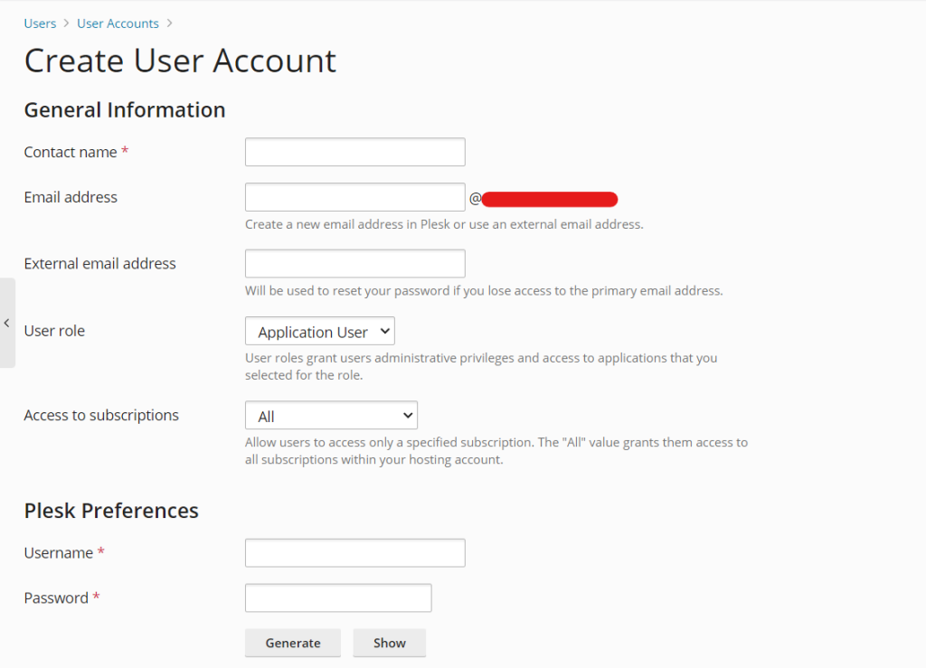 access to users in plesk