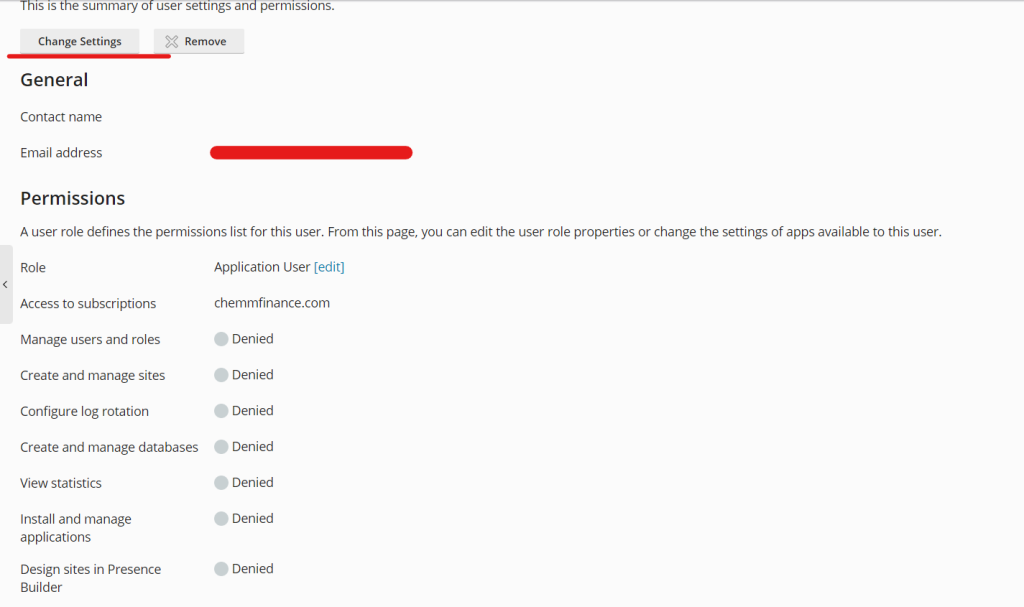 change settings in user