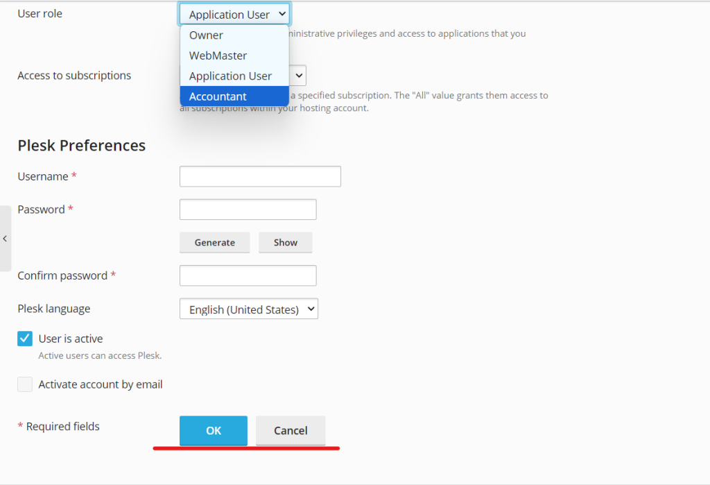 click OK of user account