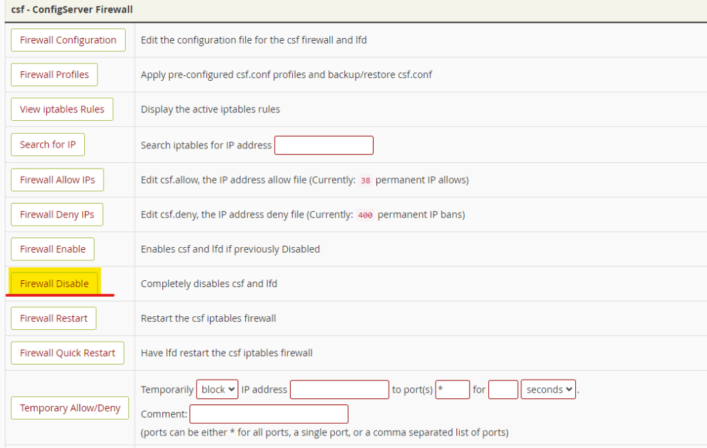 disable lfd in cpanel