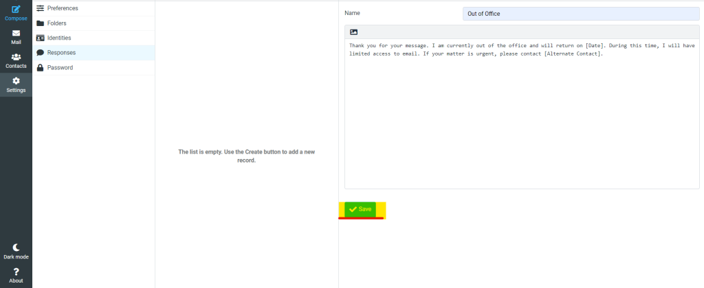 save - create responses