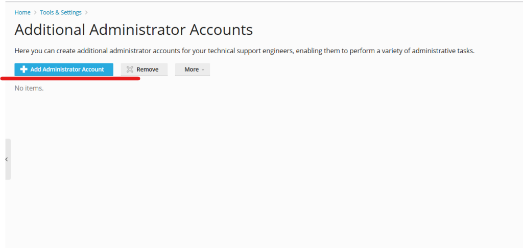Additional Administrator Accounts in Plesk Admin Panel