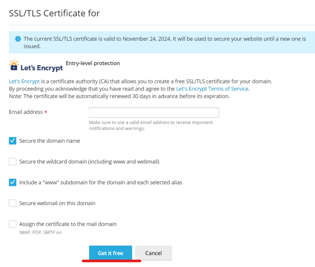 Get it free Free SSL certificate
