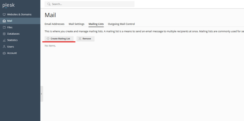 Mailing List in Plesk