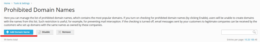 Prohibited Domain names