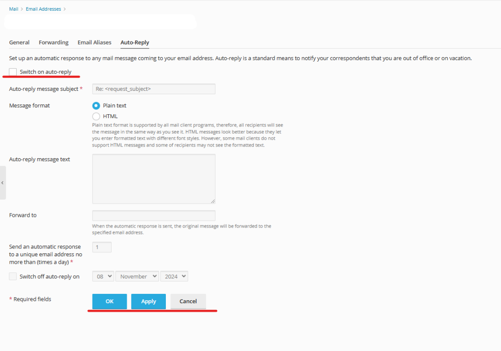 Switch to enable the auto-reply