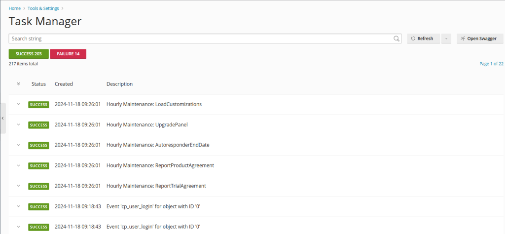 Task manager logs