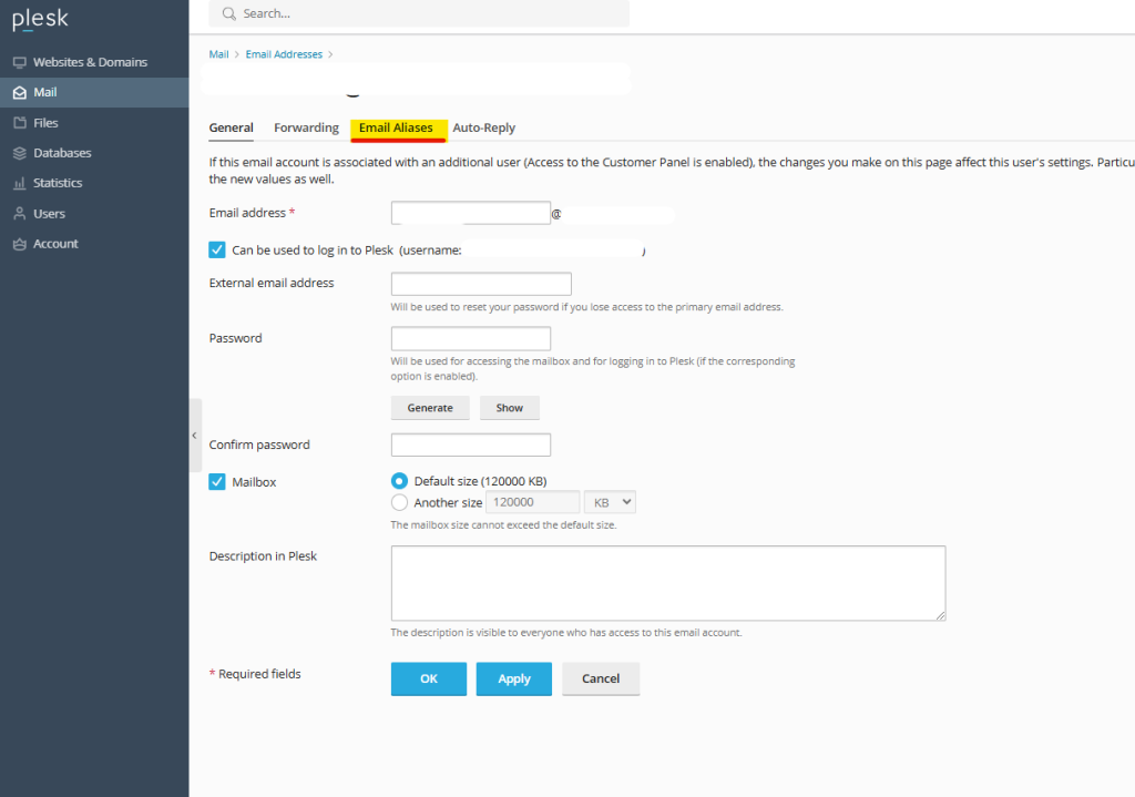 click email aliases option