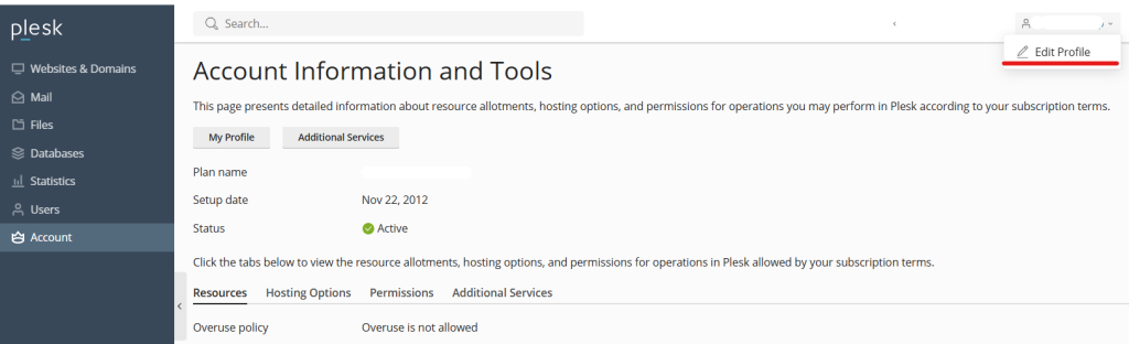 edit profile in plesk control panel