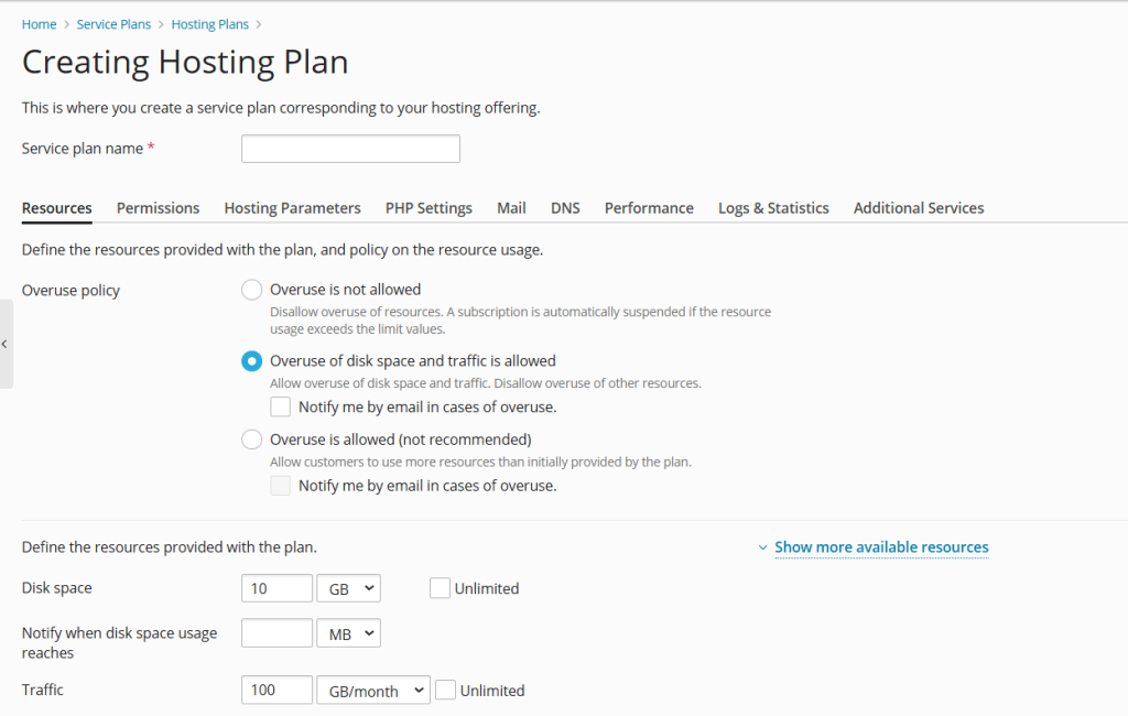 creating hosting plan
