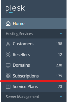 subscriptions in plesk